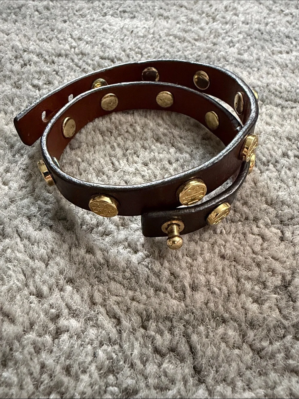 Tory Burch Brown Leather Wrap Bracelet with Gold Accents